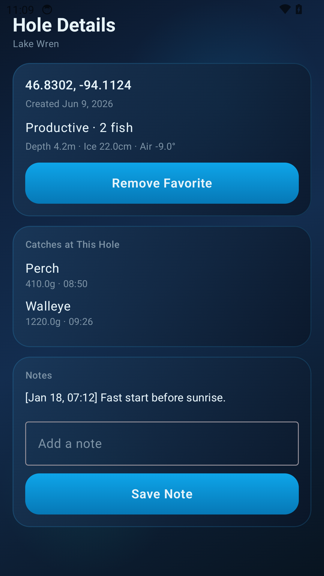 Fish Pro hole details screenshot